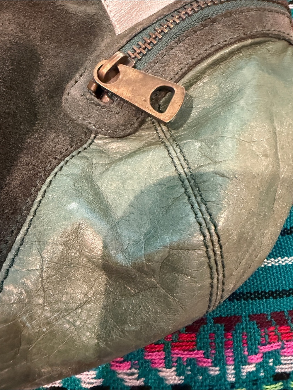 Marc Jacobs Vintage Colorblock Leather Suede Hobo Shoulder Bag Green - Picture 10 of 13